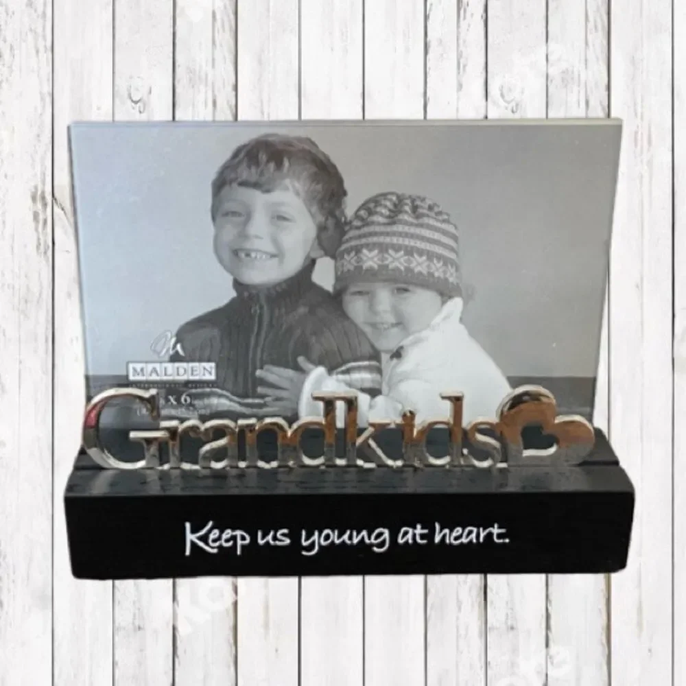 Malden 4x6 Picture Frame Grandkids Keep Us Young At Heart Metal Wood Black Base